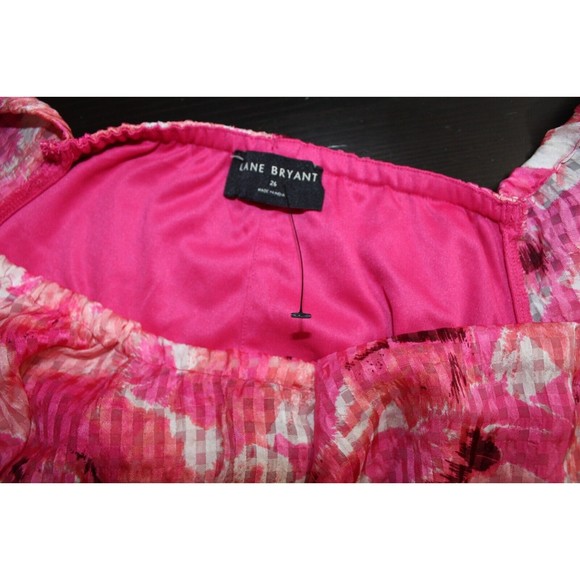 Lane Bryant PINK Smocked Cuff-Sleeve Square-Neck Fit & Flare Dress size 26 NWOT - Picture 4 of 6